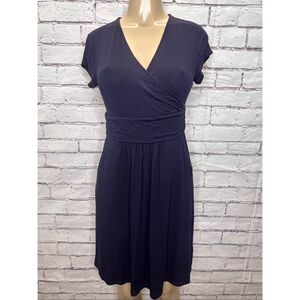 Boden Womens Navy Blue Lola Jersey Faux Wrap Stretch Short Sleeve Dress Size 16P